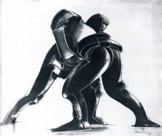 Ringer, 1981, Kohle auf Papier, 50 x 64 cm