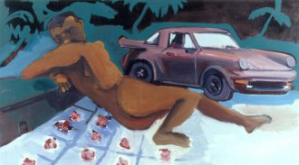 Auto - Allegorie ”Teddy-Bär”, 1993, Ölfarbe auf Leinwand, 140 x 165 cm